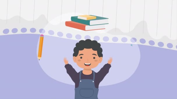 Little Boy Books Character Animation Video Animated — Vídeo de Stock