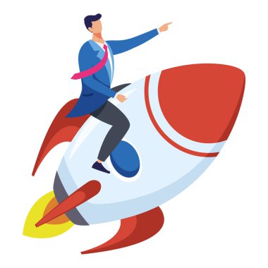 businessman in rocket start up icon