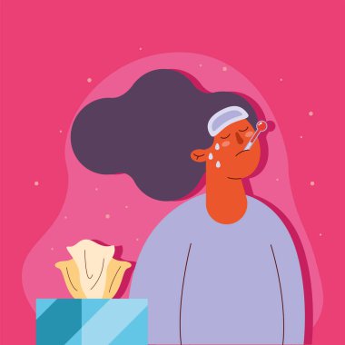 girl sick with fever character