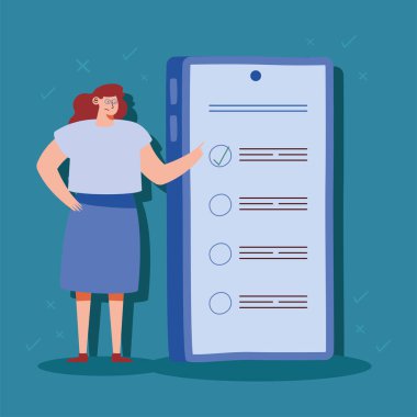 woman using smartphone online test