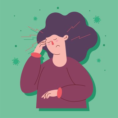 Baş ağrısı olan hasta bir kadın.