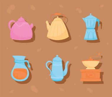 six coffee kitchen utensil icons