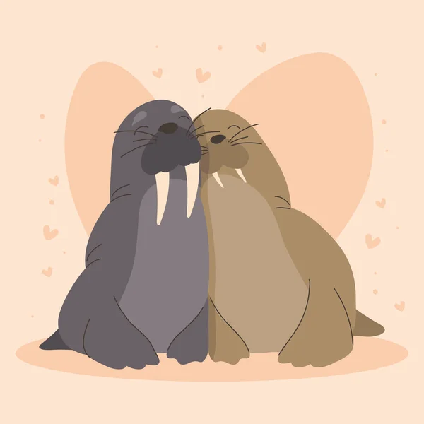 Seals Sealife Couple Love Characters — Stock Vector