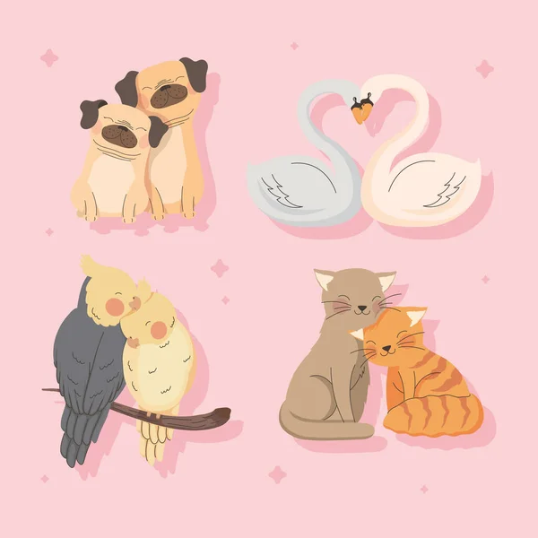 Four Animals Couples Lovers Characters — Stock Vector