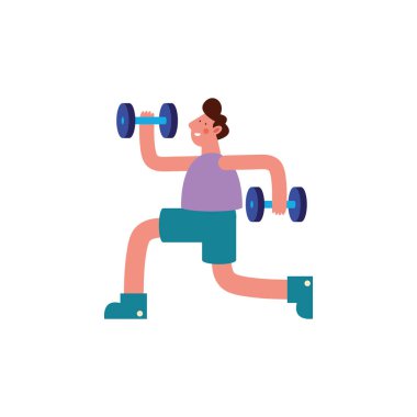 young man lifting dumbbells character