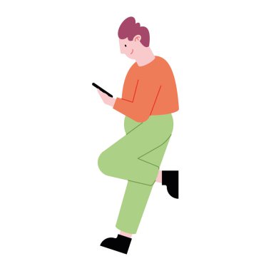 man standing using smartphone character