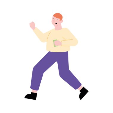 man with smartphone walking character