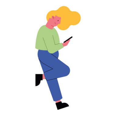 blond woman using smartphone character