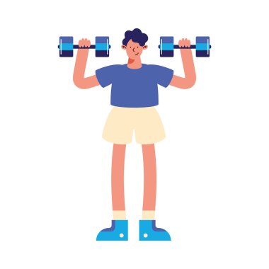 man lifting dumbbells fitness character