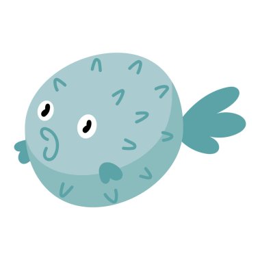 cute blue blowfish pet character