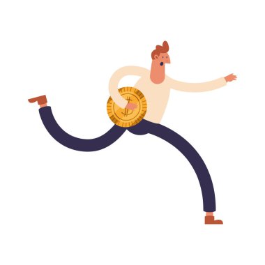 man running with coin money character