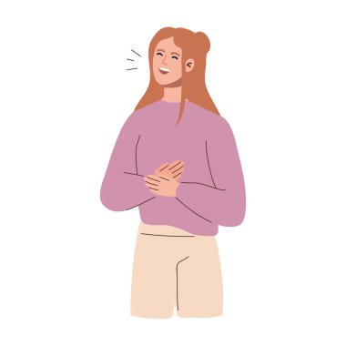 young blond woman laughing character