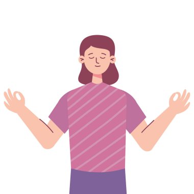 young woman meditating position character