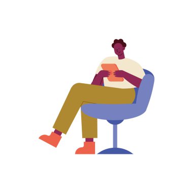 Tablet karakter kullanan afro adam