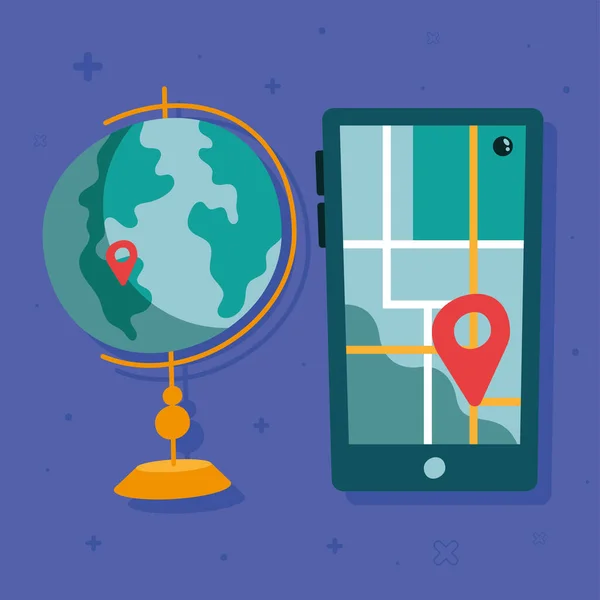 Pins Locations Smartphone Map Icons — Wektor stockowy