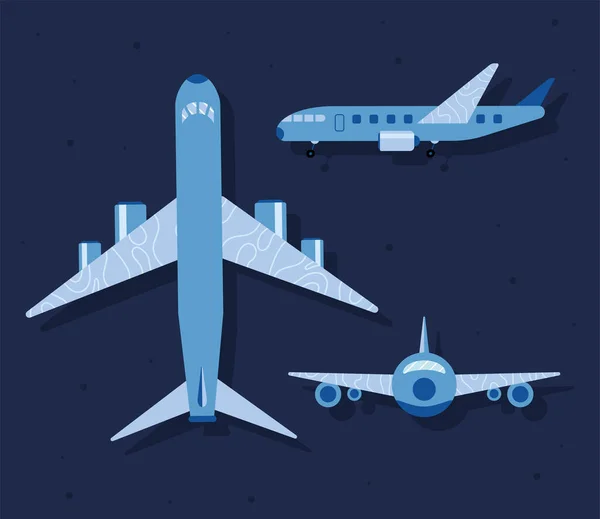 Three Airplanes Travel Flying Icons — Stock Vector