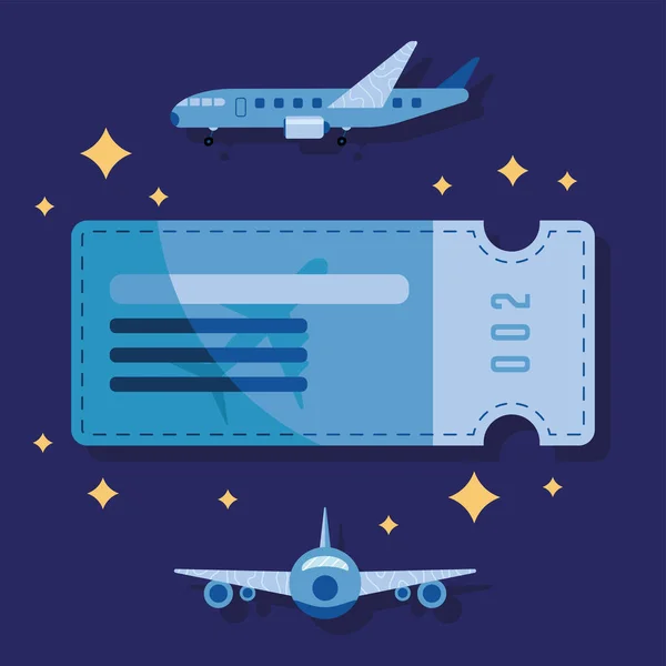Airplanes Flying Ticket Flight Icons — Stock Vector