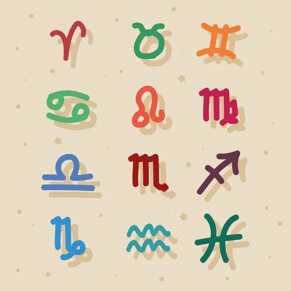Twelve Zodiac Symbols Astrology Icons — Image vectorielle