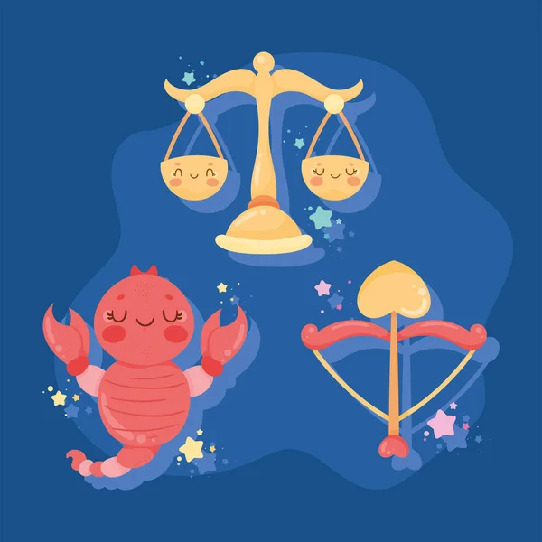 Zodiac Signs Group Three Icons — Stockvector