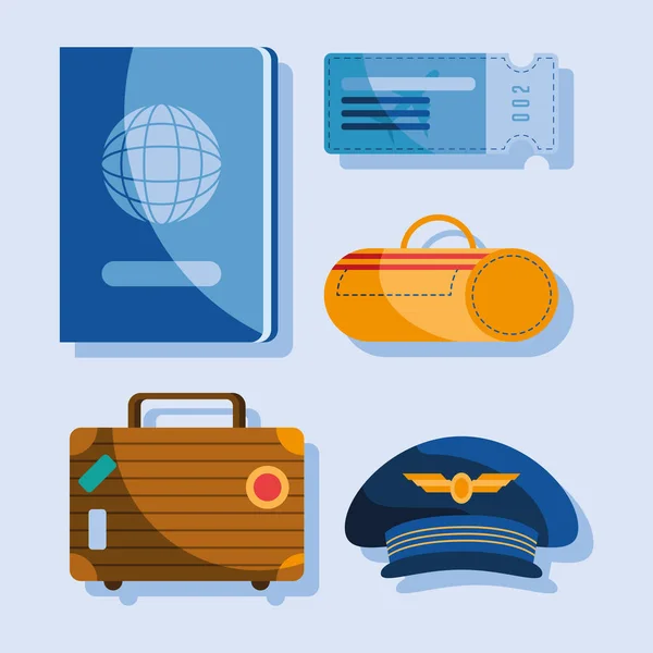 Bőrönd Utazási Készlet Ikonok Vektor Grafikák
