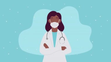 afro female doctor with stethoscope character ,4k video animated