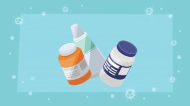 bottles and tube medicine drugs ,4k video animated