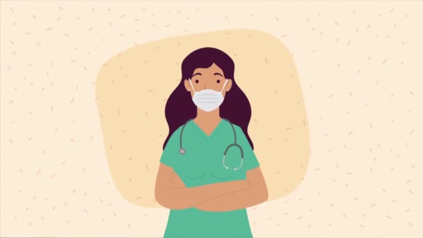 Female Doctor Face Mask Character Video Animated — Stockvideo