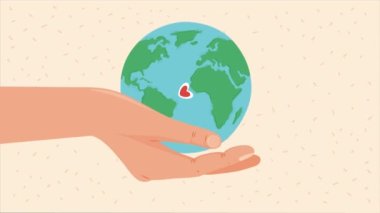 hand lifting heart and earth planet ,4k video animated