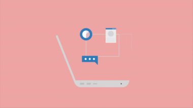 laptop computer with social media tech ,4k video animated
