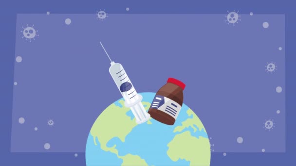 Fiolka Szczepionką Animacją Wstrzykiwań Animacja Wideo — Wideo stockowe
