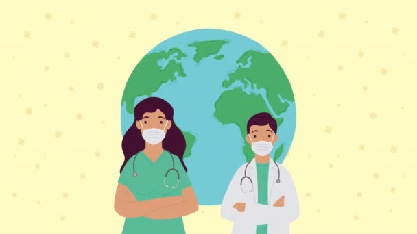 Doctors Couple Staff Characters Animation Video Animated — Vídeo de Stock