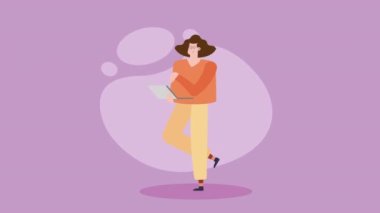 woman using laptop computer portable ,4k video animated