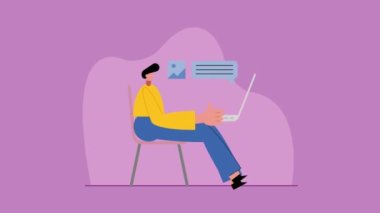 man using laptop computer device tech ,4k video animated