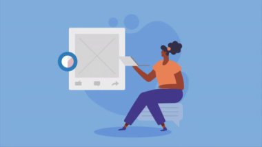 afro woman using laptop computer ,4k video animated