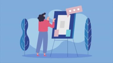 young woman teaching with paperboard ,4k video animated