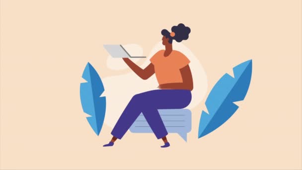 Afro Woman Using Laptop Computer Video Animated — Vídeo de Stock