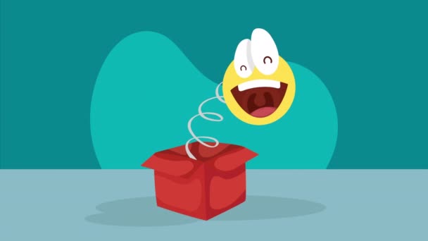 Caixa Surpresa Com Emoji Jumping Animação Vídeo Animado — Vídeo de Stock