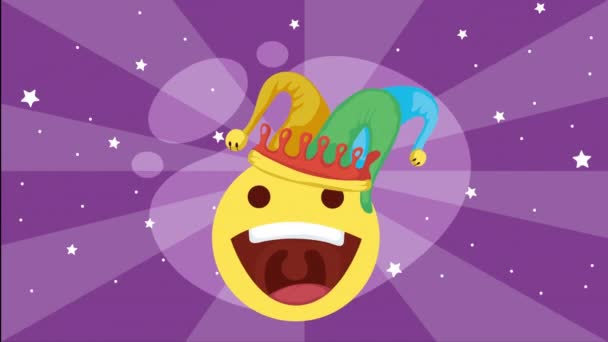 Bufón Emoticono Cara Con Sombrero Video Animado — Vídeo de stock