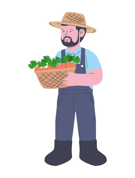 Male Farmer Carrots Character — Stock Vector