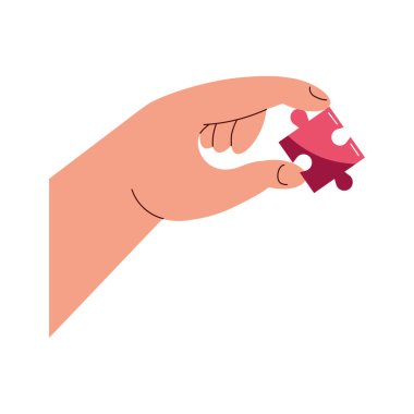 hand playing with red puzzle piece icon