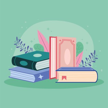 books with nature branches icons