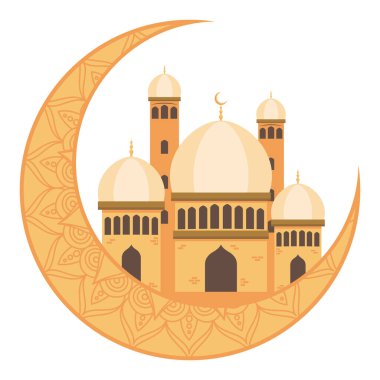 golden mosque in crescent moon icon