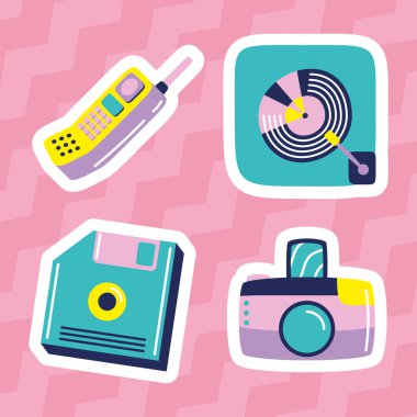 four retro and nostalgic set icons