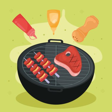 oven with skewers and t-bone icons