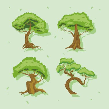 four green trees set icons