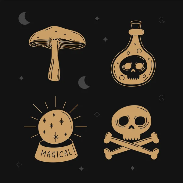 Four Alchemy Sketch Set Icons — 图库矢量图片