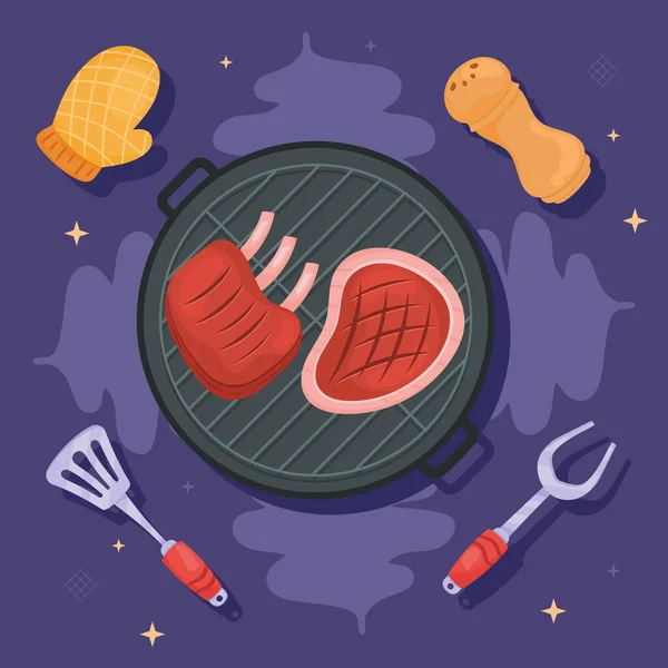 Oven Ribs Steak Icons — ストックベクタ