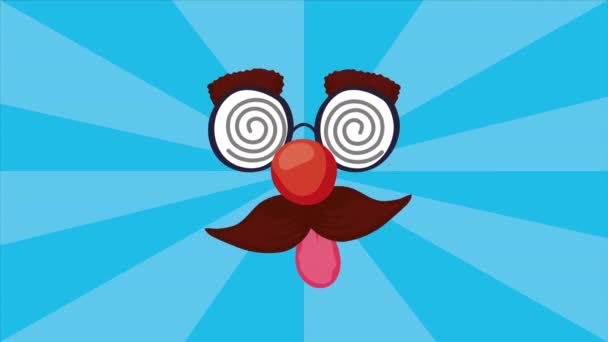 Día Tontos Máscara Cómica Bigote Video Animado — Vídeos de Stock