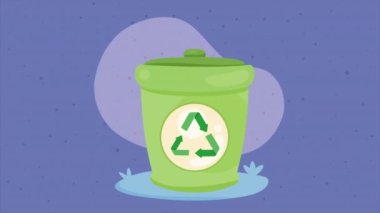 recycle arrows in waste bin ,4k video animated