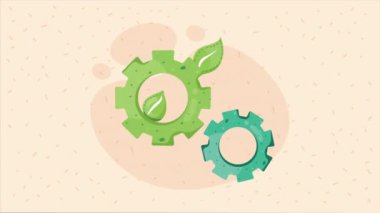 green gears with leafs animation ,4k video animated